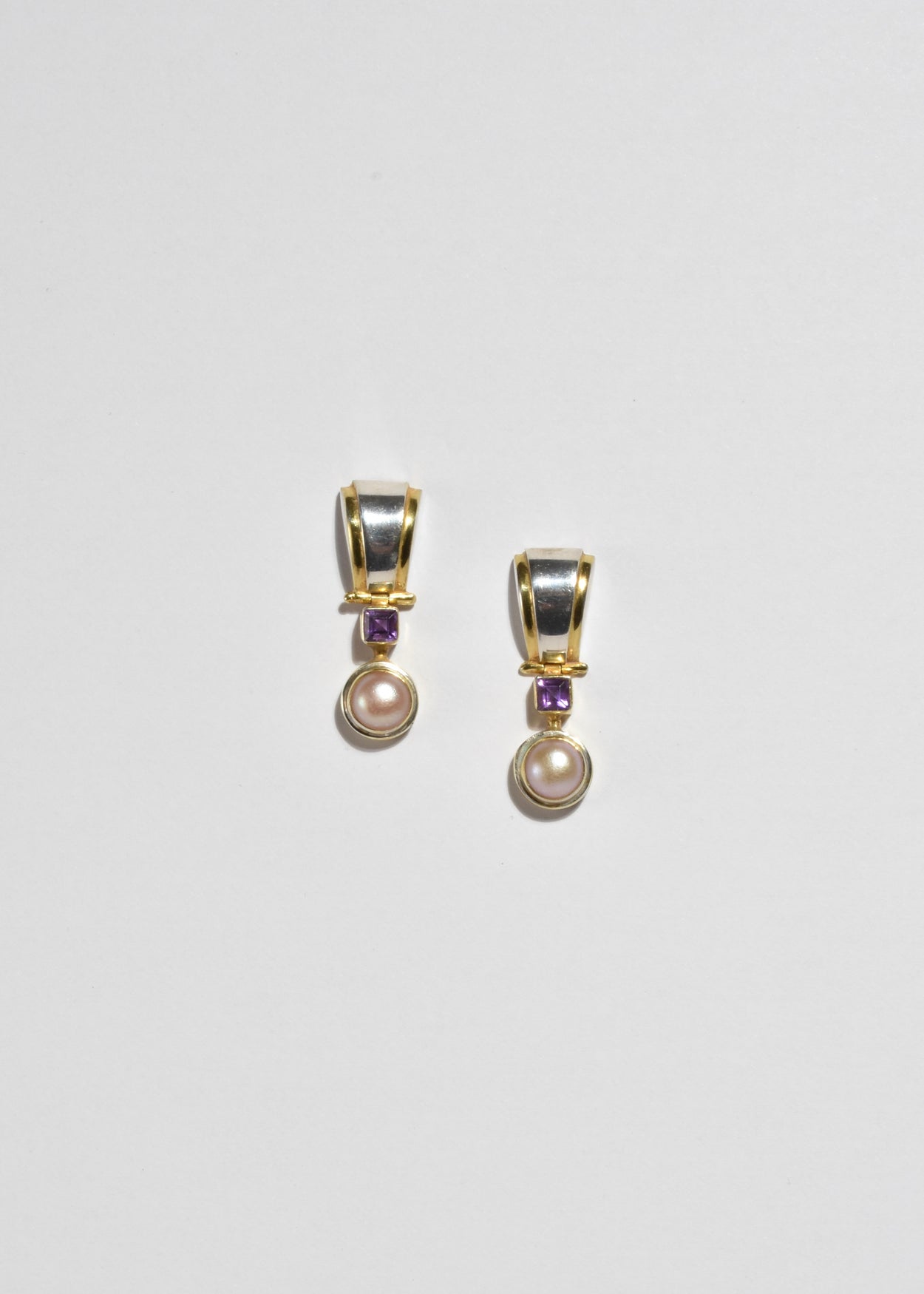 Gold Amethyst Pearl Earrings