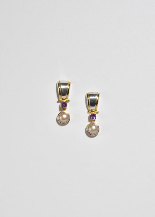 Gold Amethyst Pearl Earrings