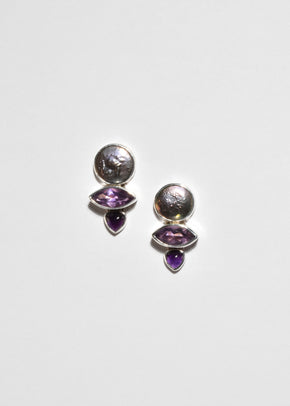 Coin Pearl Amethyst Earrings