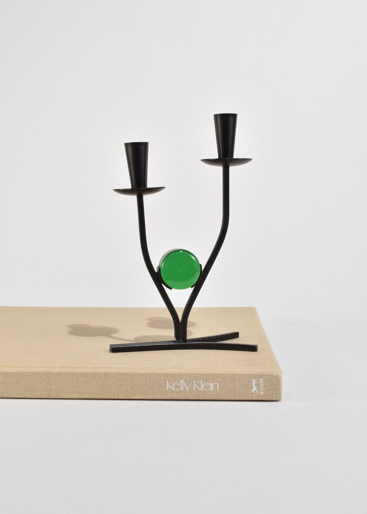 Sculptural Green Glass Candleholder