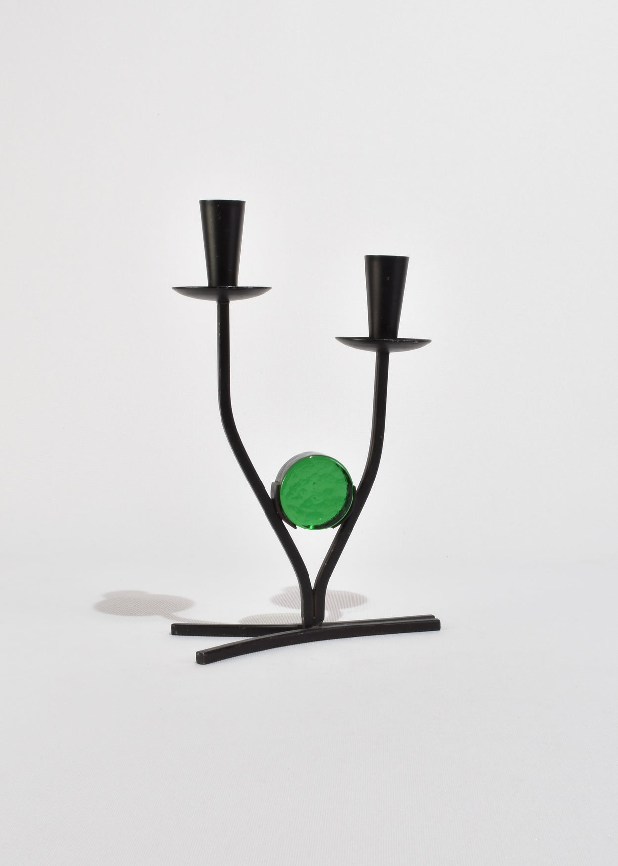 Sculptural Green Glass Candleholder