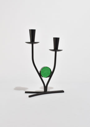 Sculptural Green Glass Candleholder