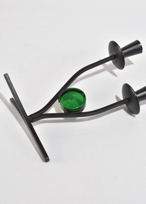 Sculptural Green Glass Candleholder