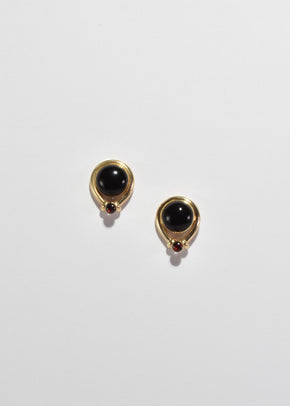 Gold Onyx Garnet Earrings