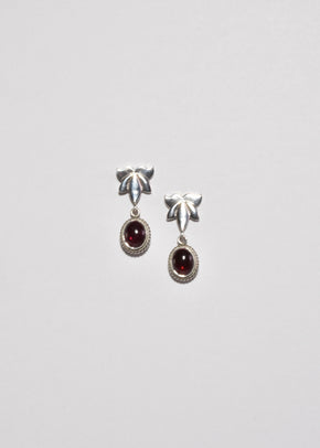 Silver Garnet Leaf Earrings