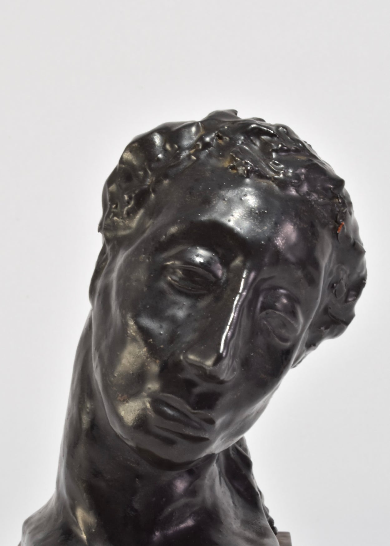 Ceramic Bust on Wood Plinth