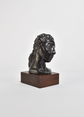 Ceramic Bust on Wood Plinth