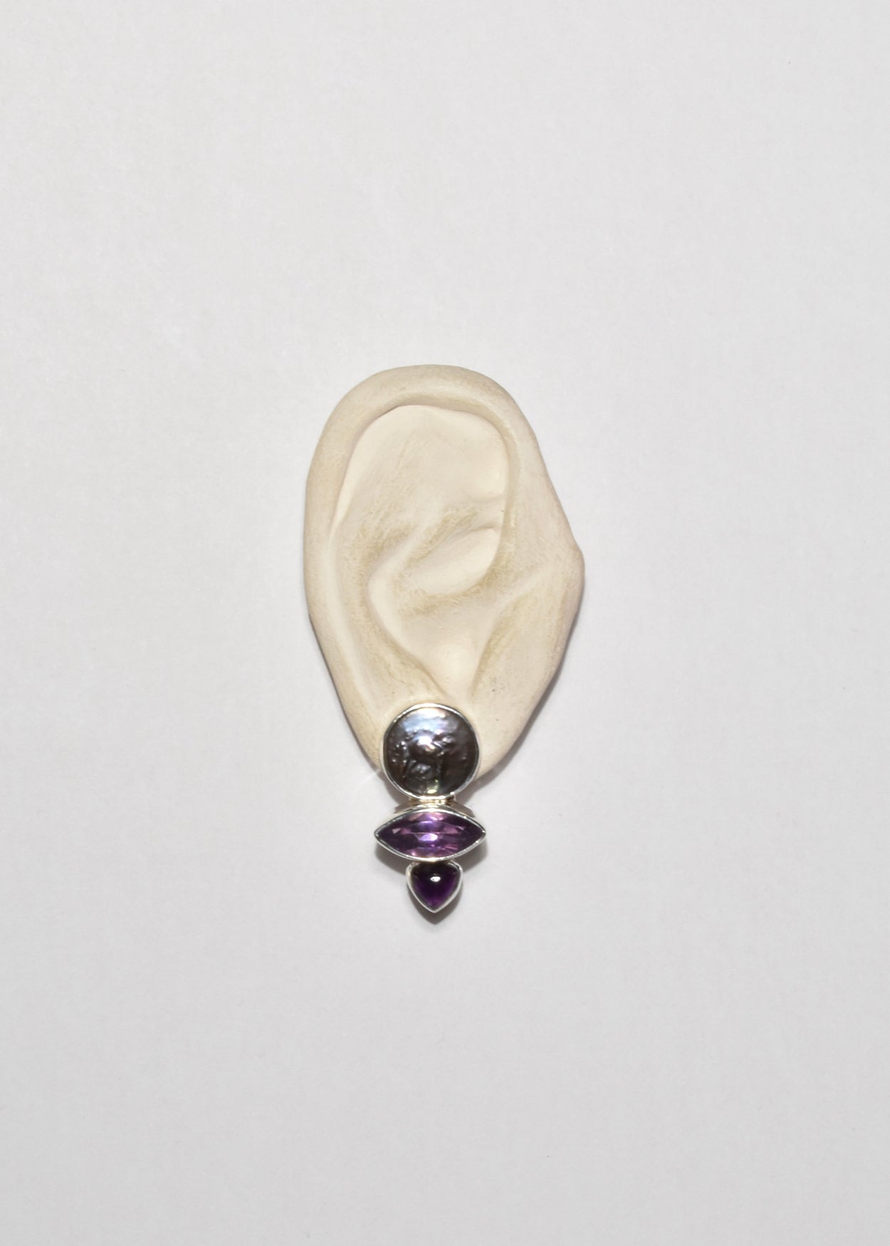 Coin Pearl Amethyst Earrings