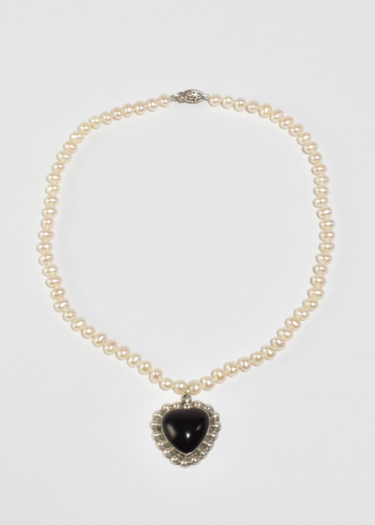 Pearl Onyx Heart Necklace