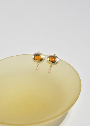 Gold Amber Pearl Earrings