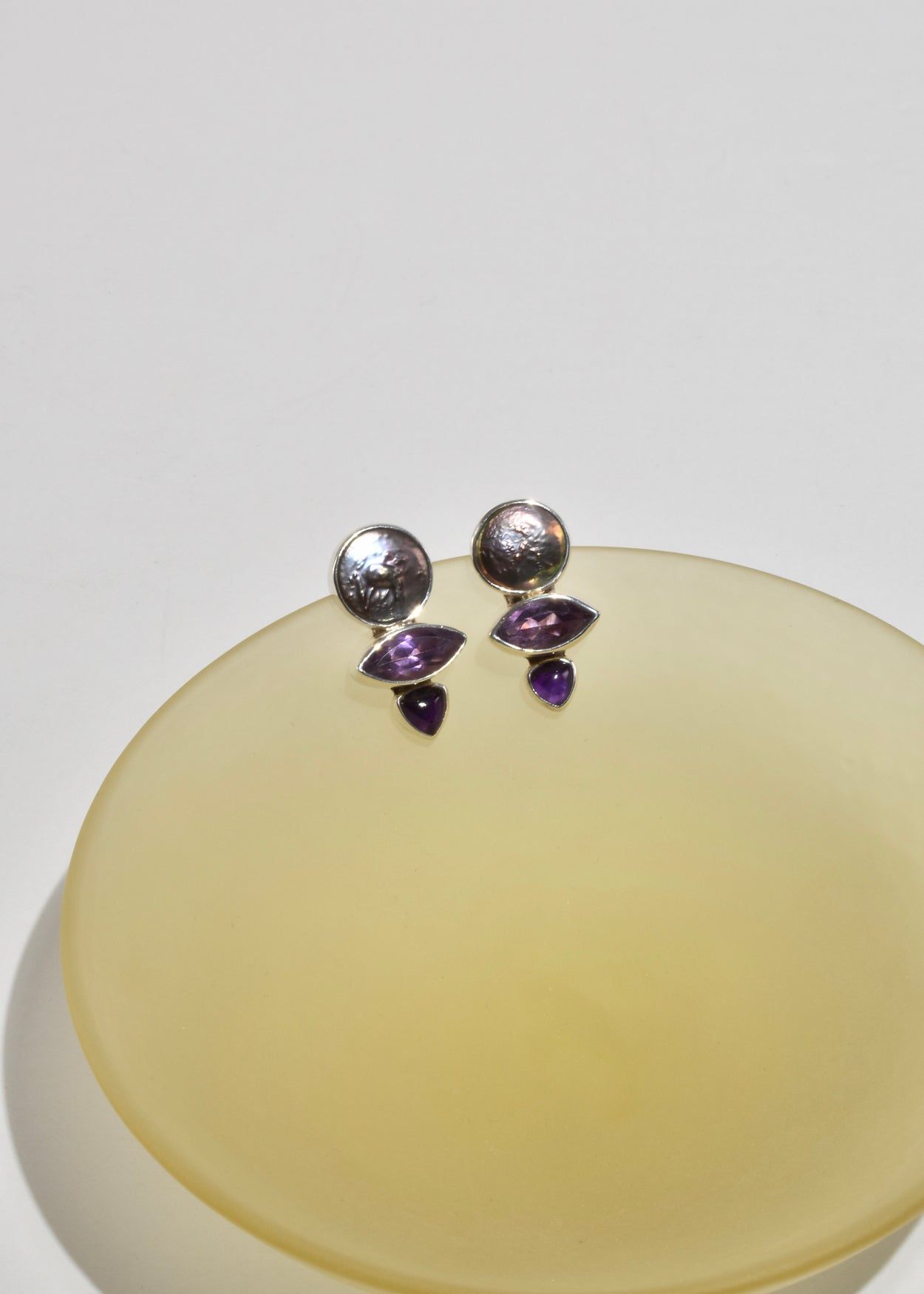 Coin Pearl Amethyst Earrings