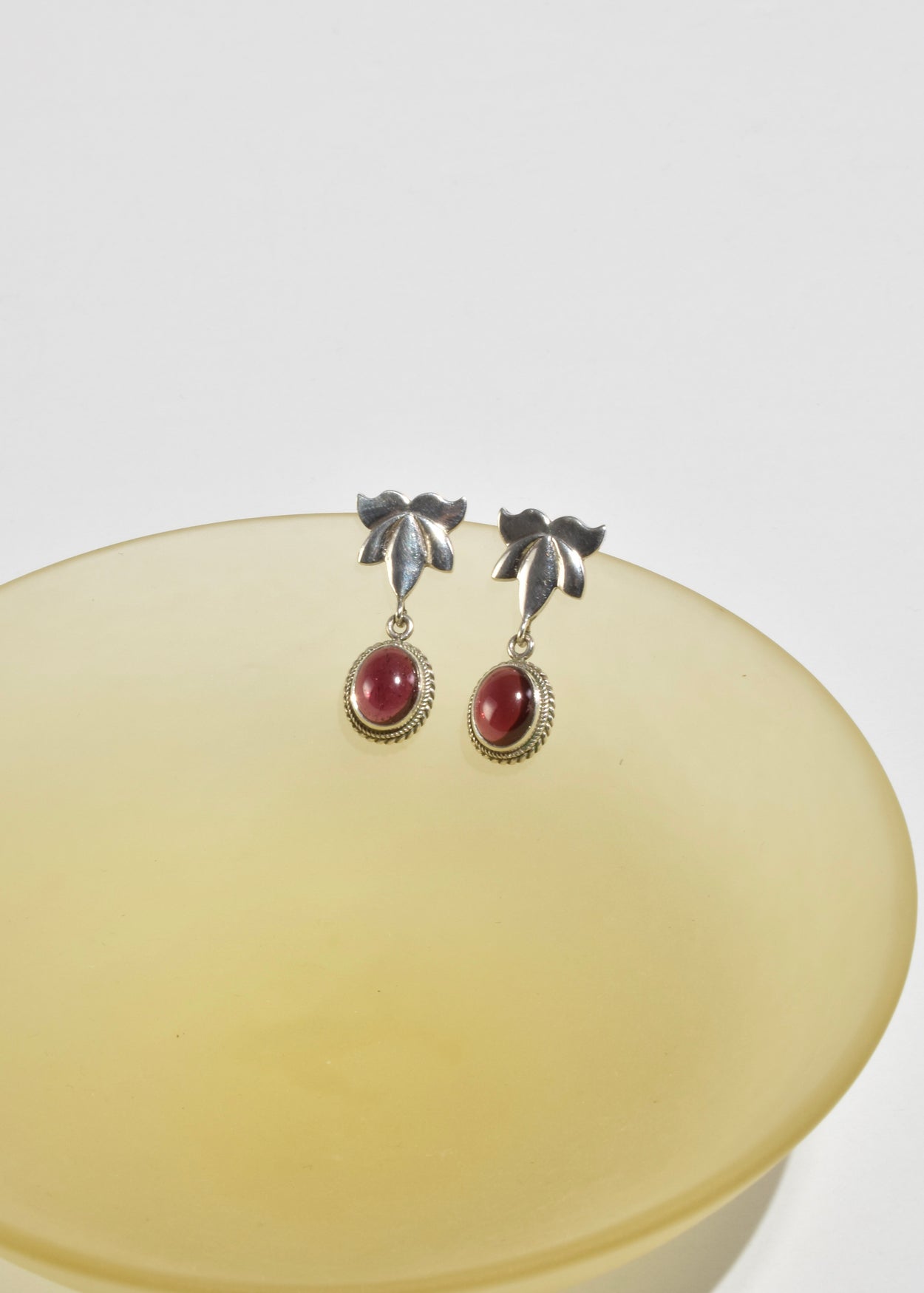 Silver Garnet Leaf Earrings