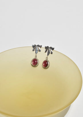 Silver Garnet Leaf Earrings