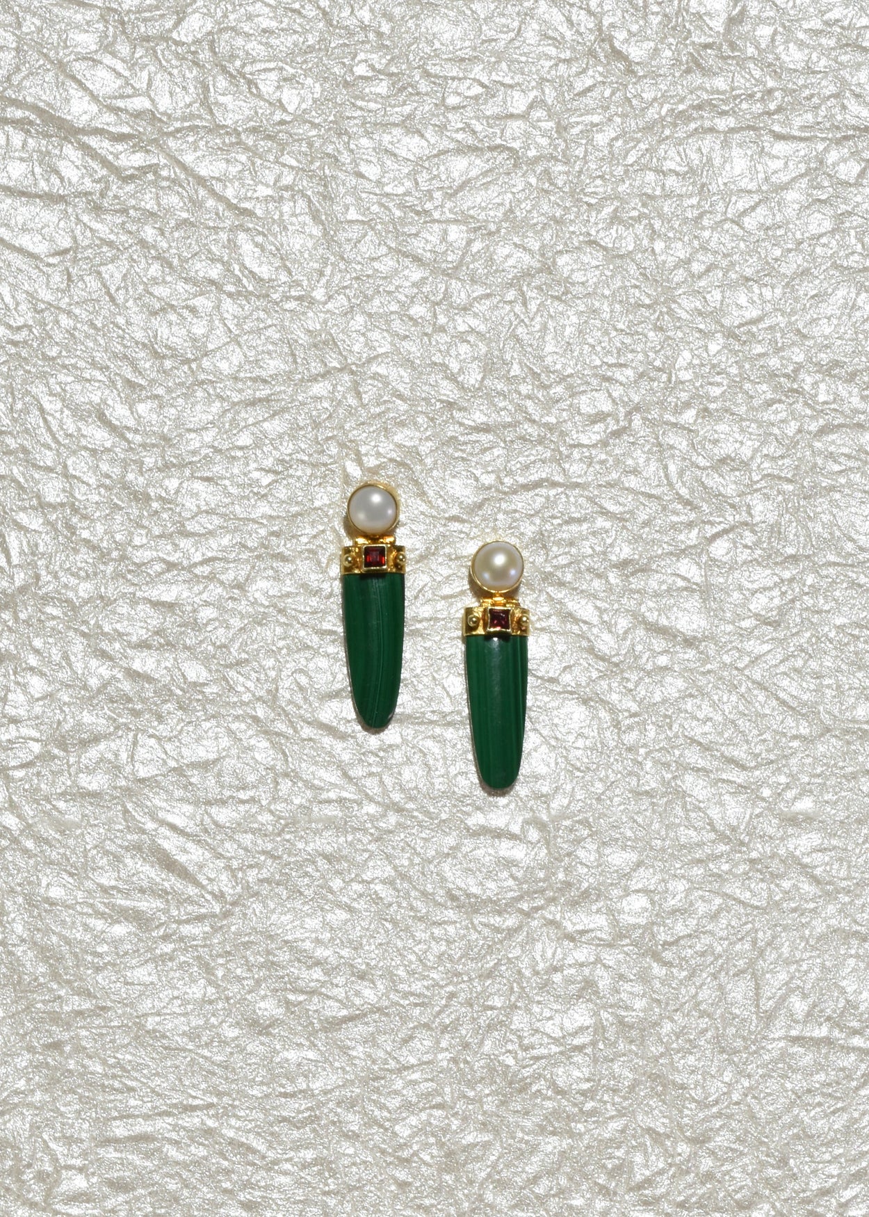 Malachite Pearl Ruby Earrings