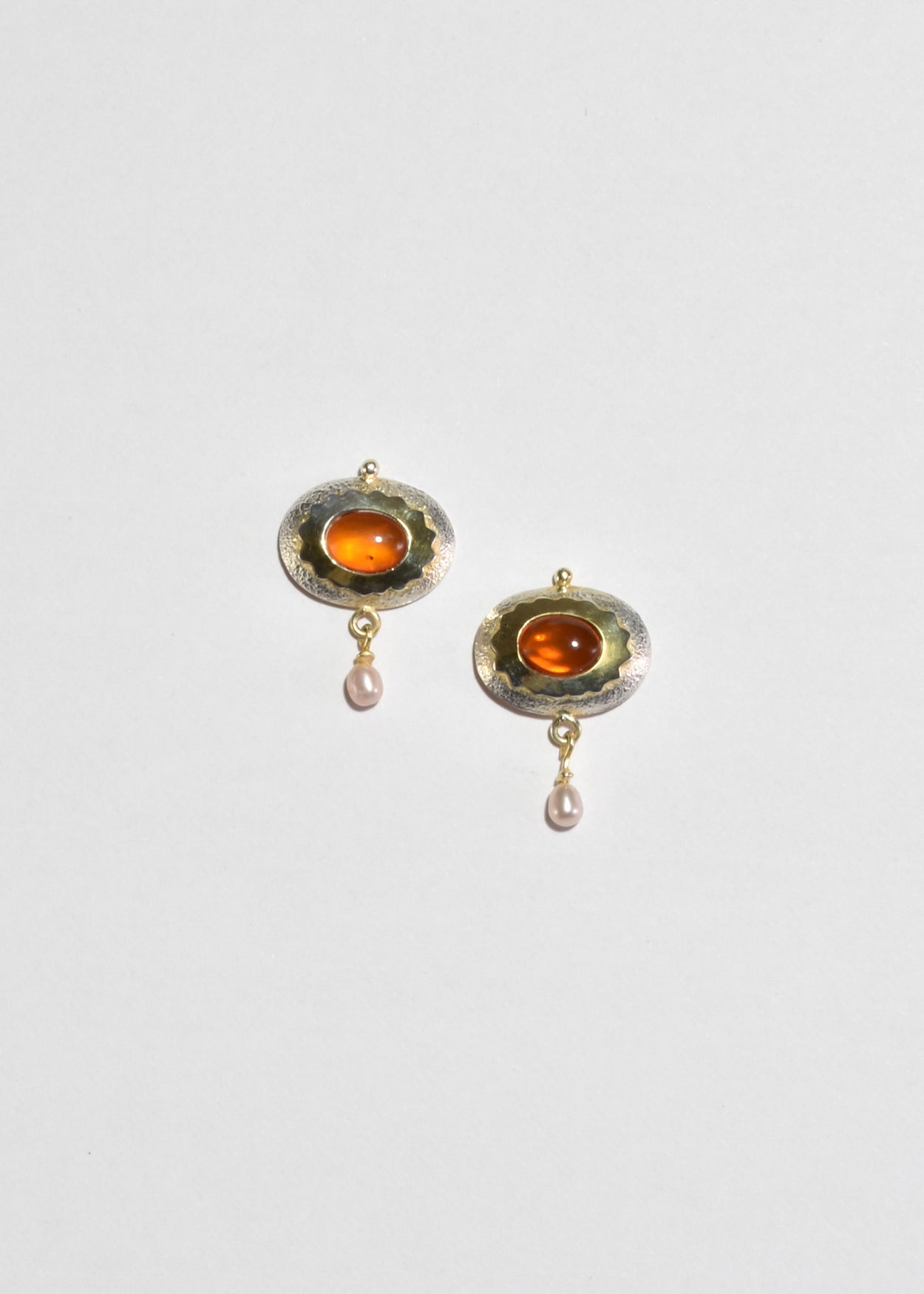 Gold Amber Pearl Earrings