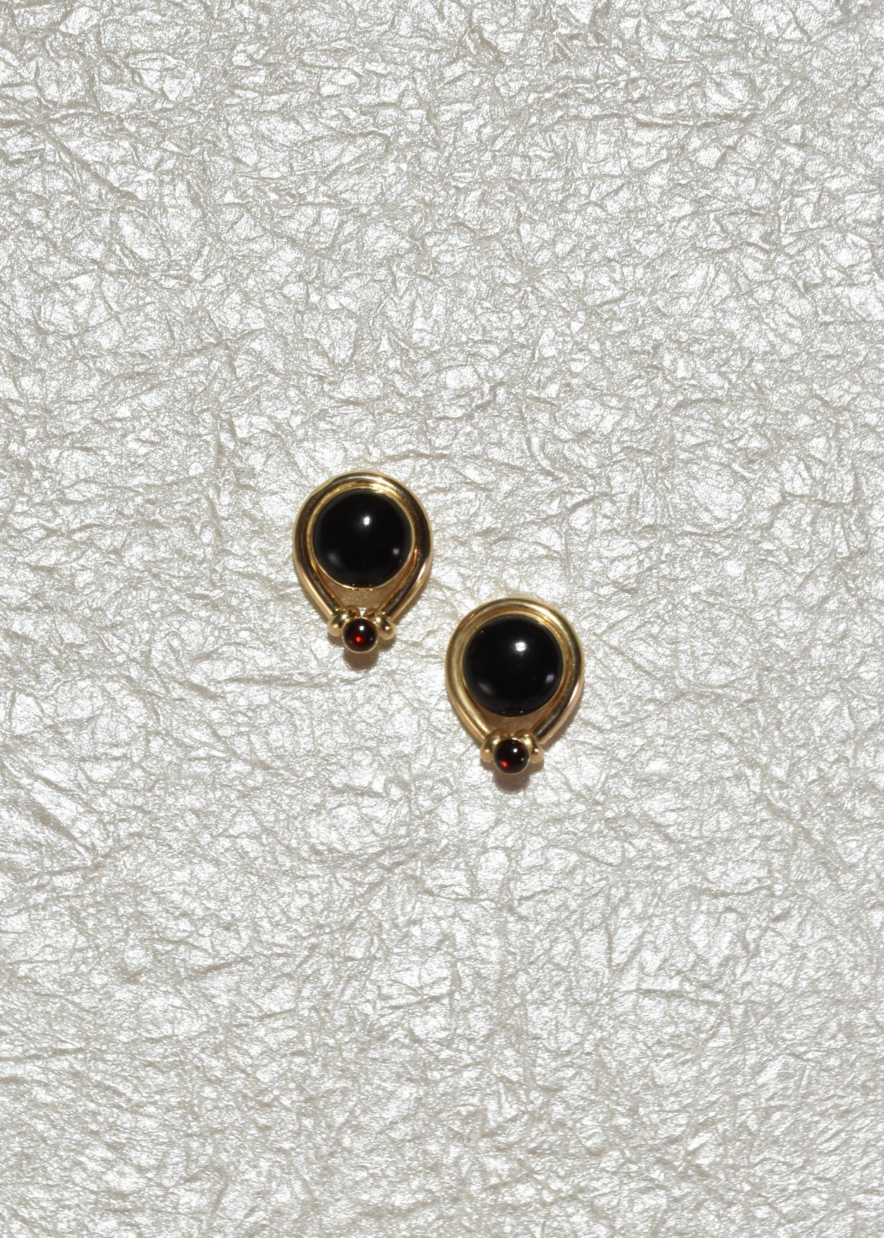 Gold Onyx Garnet Earrings