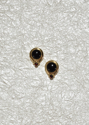 Gold Onyx Garnet Earrings