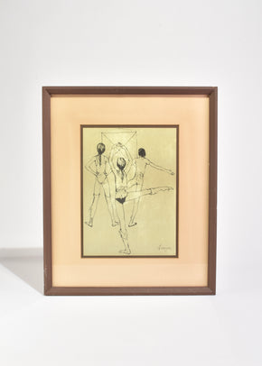 Dancers Lithograph, Framed