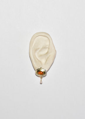 Gold Amber Pearl Earrings