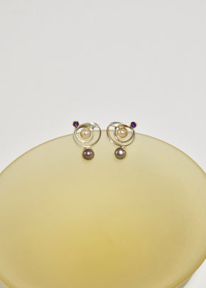 Amethyst Pearl Spiral Earrings