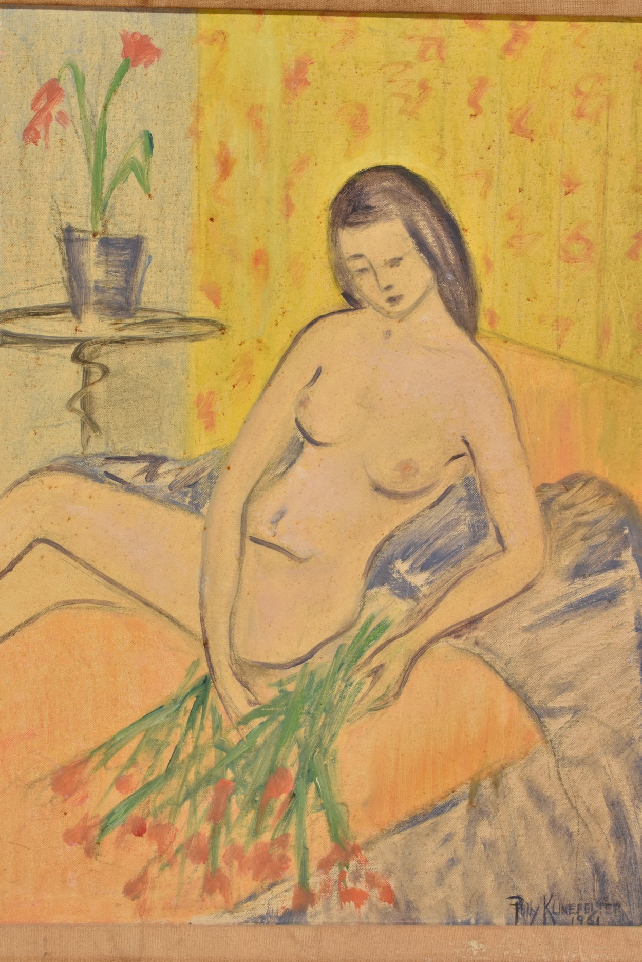 Nude with Flowers, Framed