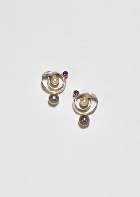 Amethyst Pearl Spiral Earrings