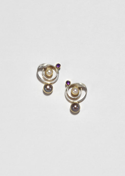 Amethyst Pearl Spiral Earrings