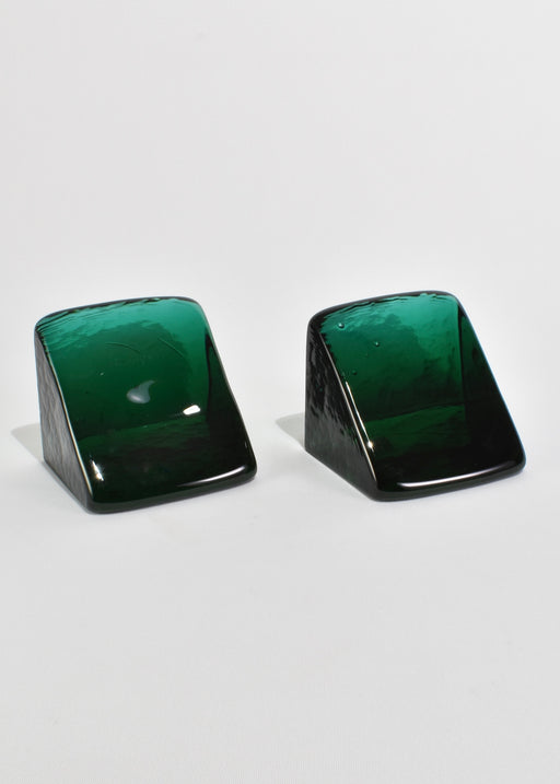 Teal Triangle Glass Bookends