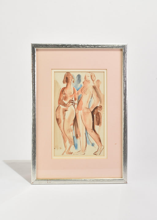 Two Females in Watercolor, Framed