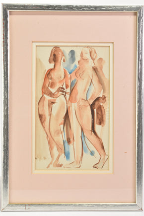 Two Females in Watercolor, Framed